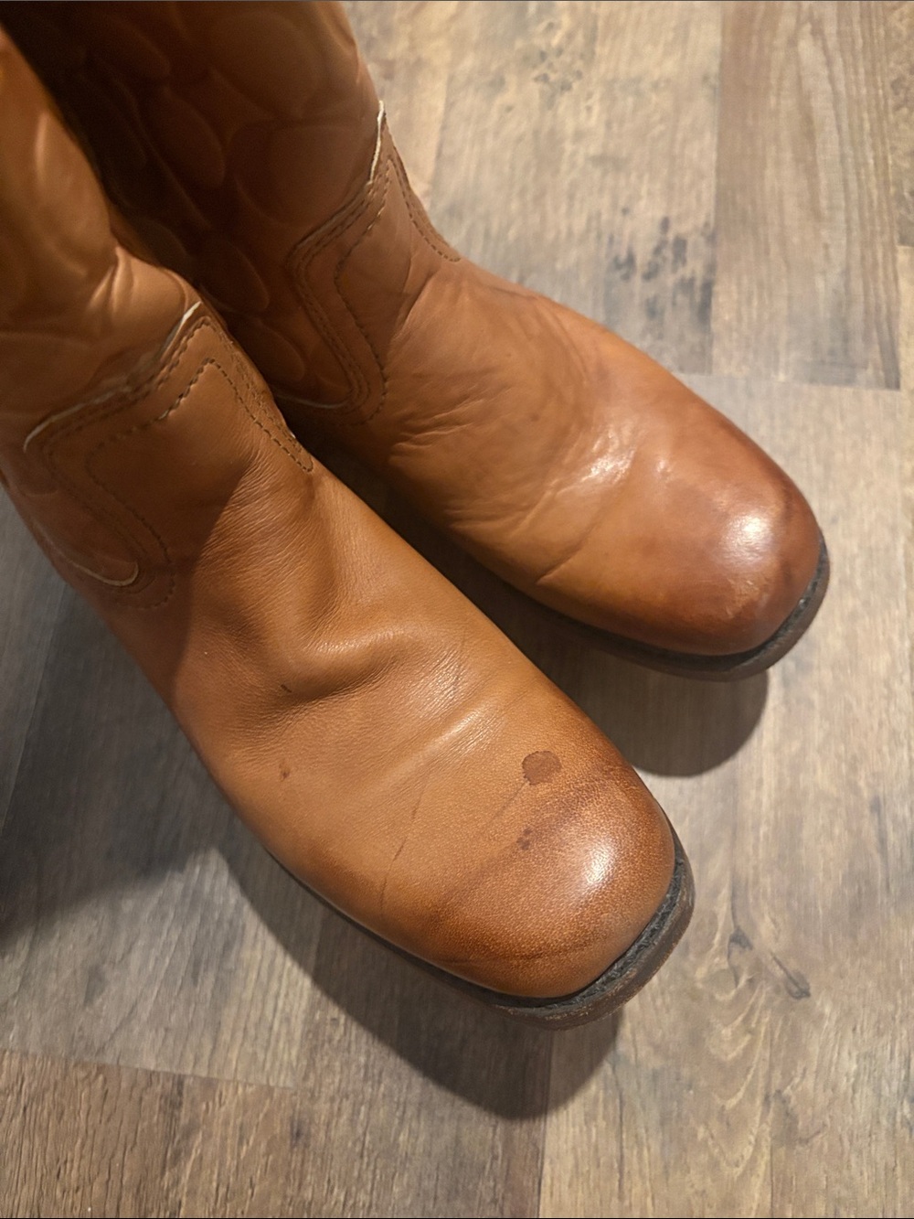 Frye Campus Boots Frye/Coach Cognac Leather Embossed Logo Boots - Picture 6 of 15